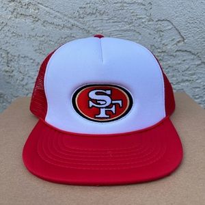 Vintage 90s KC San Francisco 49ers Trucker SnapBack Hat Red White Adjustable